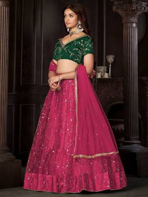 Embroidered Sequinned Semi-Stitched Lehenga & Unstitched Blouse With Dupatta 4