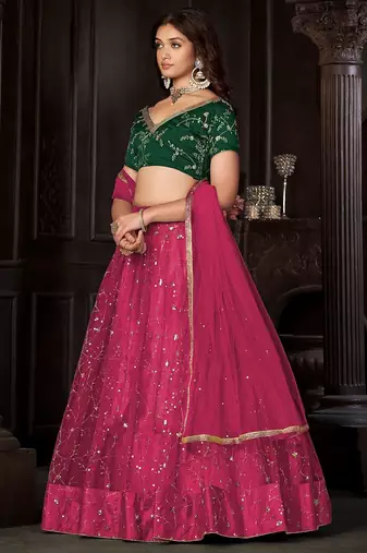 Embroidered Sequinned Semi-Stitched Lehenga & Unstitched Blouse With Dupatta