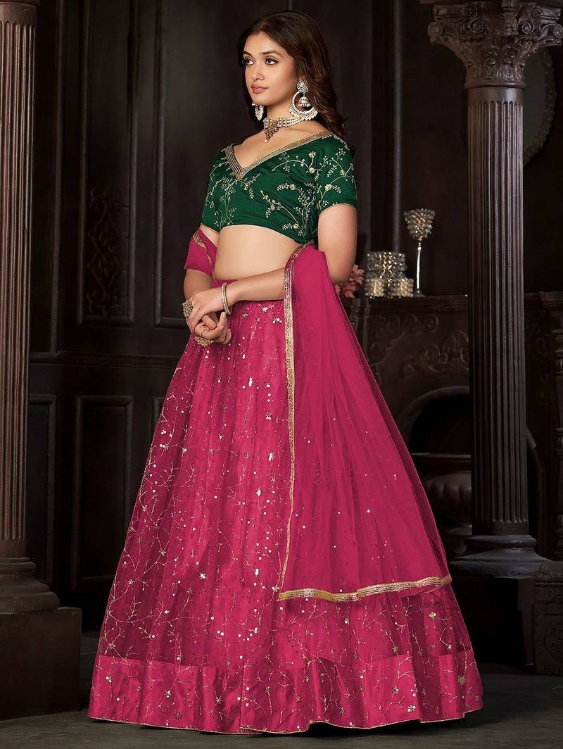 Embroidered Sequinned Semi-Stitched Lehenga & Unstitched Blouse With Dupatta