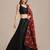 Black & Red Printed Lehenga & Unstitched Blouse With Dupatta