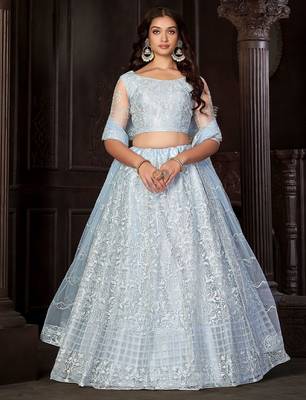Embroidered Net Semi-Stitched Lehenga & Unstitched Blouse With Dupatta 1