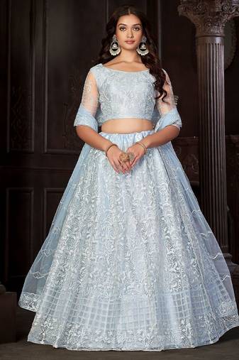 Embroidered Net Semi-Stitched Lehenga & Unstitched Blouse With Dupatta