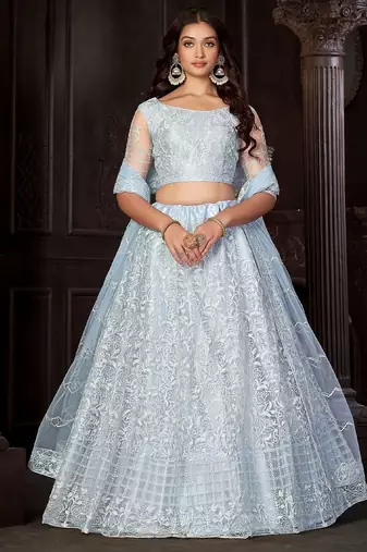 Embroidered Net Semi-Stitched Lehenga & Unstitched Blouse With Dupatta