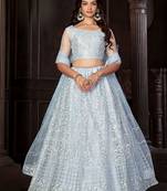 Embroidered Net Semi-Stitched Lehenga & Unstitched Blouse With Dupatta