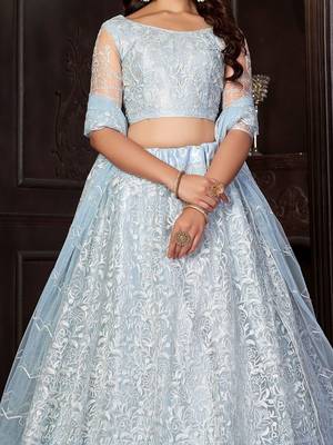 Embroidered Net Semi-Stitched Lehenga & Unstitched Blouse With Dupatta 2