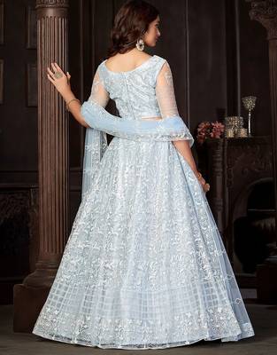 Embroidered Net Semi-Stitched Lehenga & Unstitched Blouse With Dupatta 4