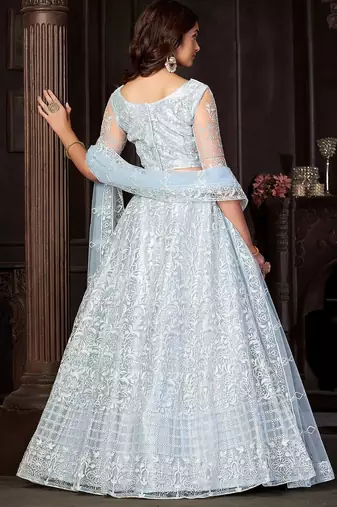 Embroidered Net Semi-Stitched Lehenga & Unstitched Blouse With Dupatta