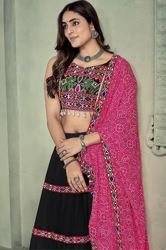 Embroidered Thread Work Semi-Stitched Lehenga & Unstitched Blouse With Dupatta
