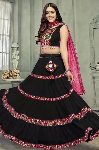 Embroidered Thread Work Semi-Stitched Lehenga & Unstitched Blouse With Dupatta