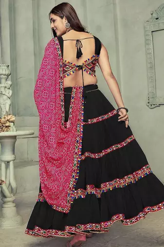 Embroidered Thread Work Semi-Stitched Lehenga & Unstitched Blouse With Dupatta
