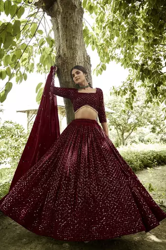 Embroidered Georgette Semi-Stitched Lehenga With Unstitched Blouse & Dupatta