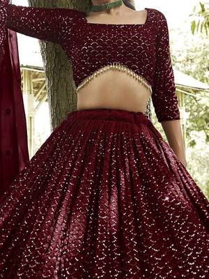 Embroidered Georgette Semi-Stitched Lehenga With Unstitched Blouse & Dupatta 2