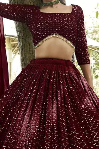 Embroidered Georgette Semi-Stitched Lehenga With Unstitched Blouse & Dupatta