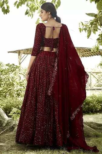 Embroidered Georgette Semi-Stitched Lehenga With Unstitched Blouse & Dupatta