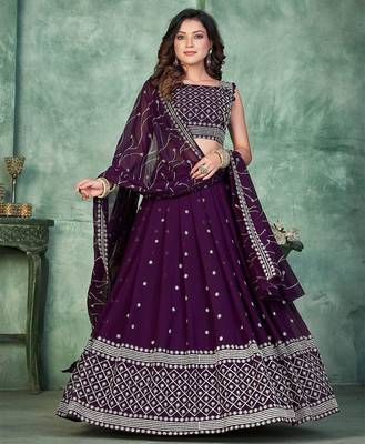 Embroidered Sequinned Semi-Stitched Lehenga & Unstitched Blouse With Dupatta 1