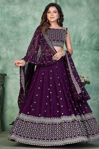Embroidered Sequinned Semi-Stitched Lehenga & Unstitched Blouse With Dupatta