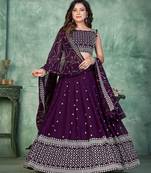 Embroidered Sequinned Semi-Stitched Lehenga & Unstitched Blouse With Dupatta