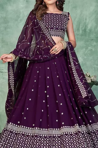 Embroidered Sequinned Semi-Stitched Lehenga & Unstitched Blouse With Dupatta