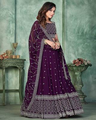 Embroidered Sequinned Semi-Stitched Lehenga & Unstitched Blouse With Dupatta 3