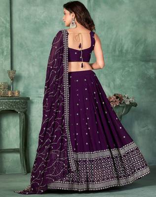 Embroidered Sequinned Semi-Stitched Lehenga & Unstitched Blouse With Dupatta 4