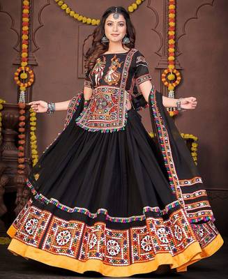 Embroidered Thread Work Semi-Stitched Lehenga & Unstitched Blouse With Dupatta 1