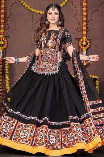 black thread work georgette navratri lehenga choli