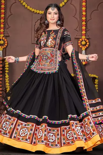Embroidered Thread Work Semi-Stitched Lehenga & Unstitched Blouse With Dupatta