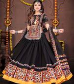Embroidered Thread Work Semi-Stitched Lehenga & Unstitched Blouse With Dupatta