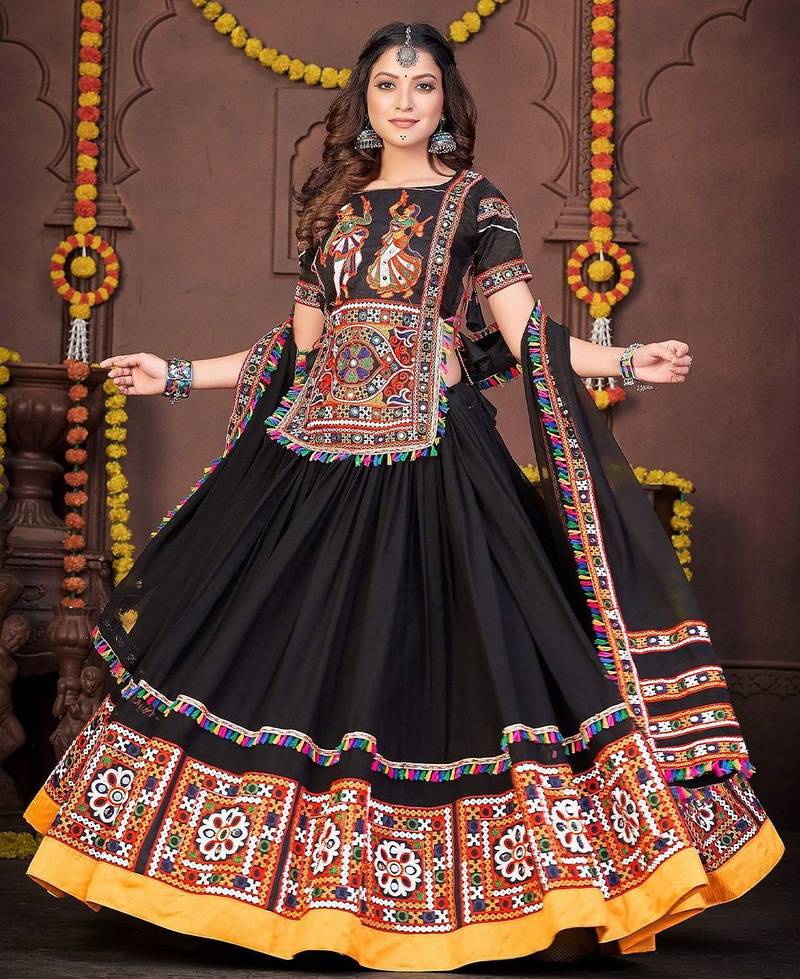 Embroidered Thread Work Semi-Stitched Lehenga & Unstitched Blouse With Dupatta