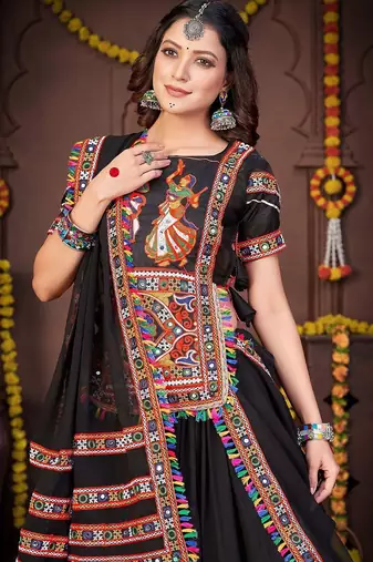 Embroidered Thread Work Semi-Stitched Lehenga & Unstitched Blouse With Dupatta