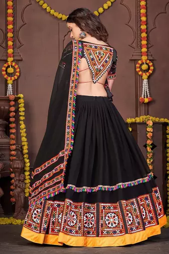 Embroidered Thread Work Semi-Stitched Lehenga & Unstitched Blouse With Dupatta