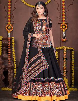 Embroidered Thread Work Semi-Stitched Lehenga & Unstitched Blouse With Dupatta 4
