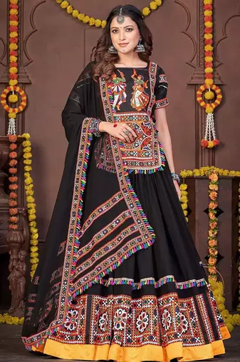 Embroidered Thread Work Semi-Stitched Lehenga & Unstitched Blouse With Dupatta