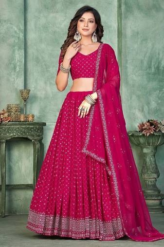 Embroidered Sequinned Semi-Stitched Lehenga & Unstitched Blouse With Dupatta