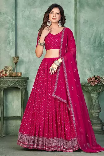 Embroidered Sequinned Semi-Stitched Lehenga & Unstitched Blouse With Dupatta