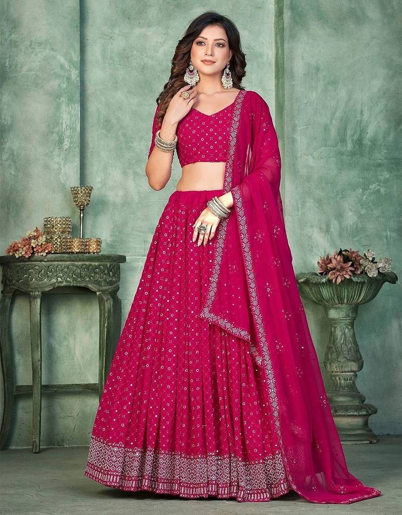 Embroidered Sequinned Semi-Stitched Lehenga & Unstitched Blouse With Dupatta
