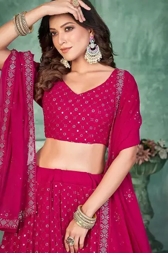 Embroidered Sequinned Semi-Stitched Lehenga & Unstitched Blouse With Dupatta