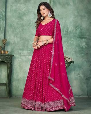 Embroidered Sequinned Semi-Stitched Lehenga & Unstitched Blouse With Dupatta 3