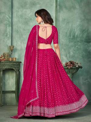 Embroidered Sequinned Semi-Stitched Lehenga & Unstitched Blouse With Dupatta 4