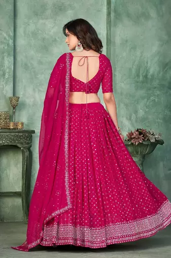 Embroidered Sequinned Semi-Stitched Lehenga & Unstitched Blouse With Dupatta