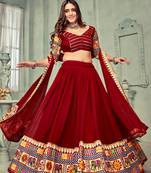 Embroidered Mirror Work Semi-Stitched Lehenga & Unstitched Blouse With Dupatta