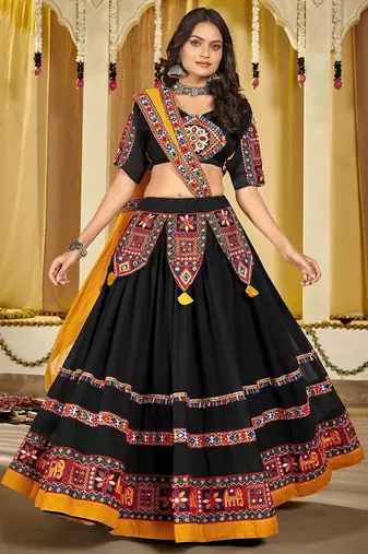 Embroidered Thread Work Semi-Stitched Lehenga & Unstitched Blouse With Dupatta