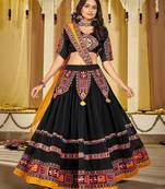 Embroidered Thread Work Semi-Stitched Lehenga & Unstitched Blouse With Dupatta