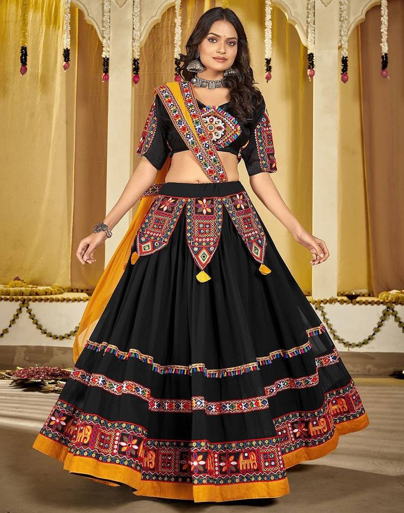 Embroidered Thread Work Semi-Stitched Lehenga & Unstitched Blouse With Dupatta