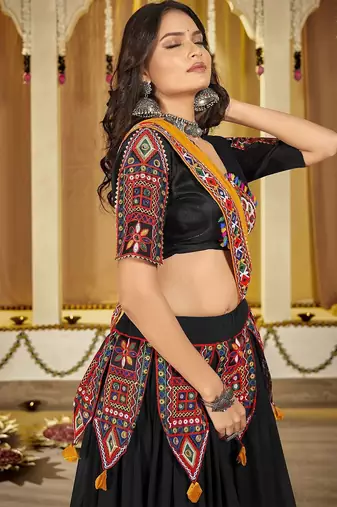 Embroidered Thread Work Semi-Stitched Lehenga & Unstitched Blouse With Dupatta