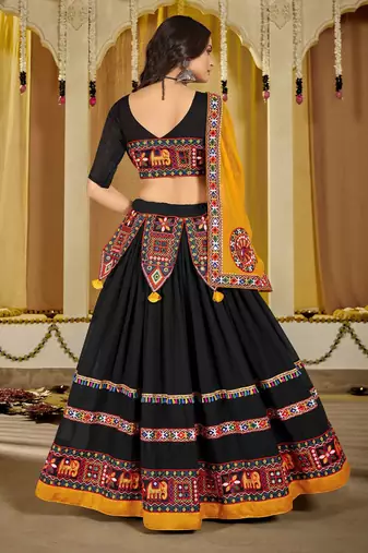 Embroidered Thread Work Semi-Stitched Lehenga & Unstitched Blouse With Dupatta