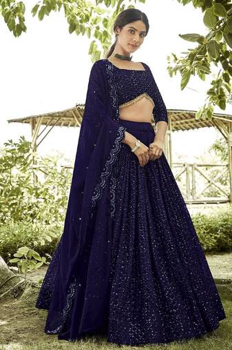 Embroidered Sequinned Semi-Stitched Lehenga & Unstitched Blouse With Dupatta