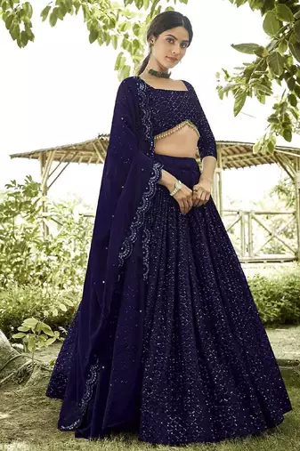 Embroidered Sequinned Semi-Stitched Lehenga & Unstitched Blouse With Dupatta