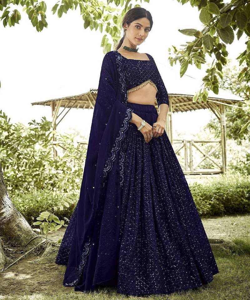 Embroidered Sequinned Semi-Stitched Lehenga & Unstitched Blouse With Dupatta