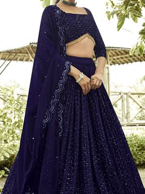 Embroidered Sequinned Semi-Stitched Lehenga & Unstitched Blouse With Dupatta 2